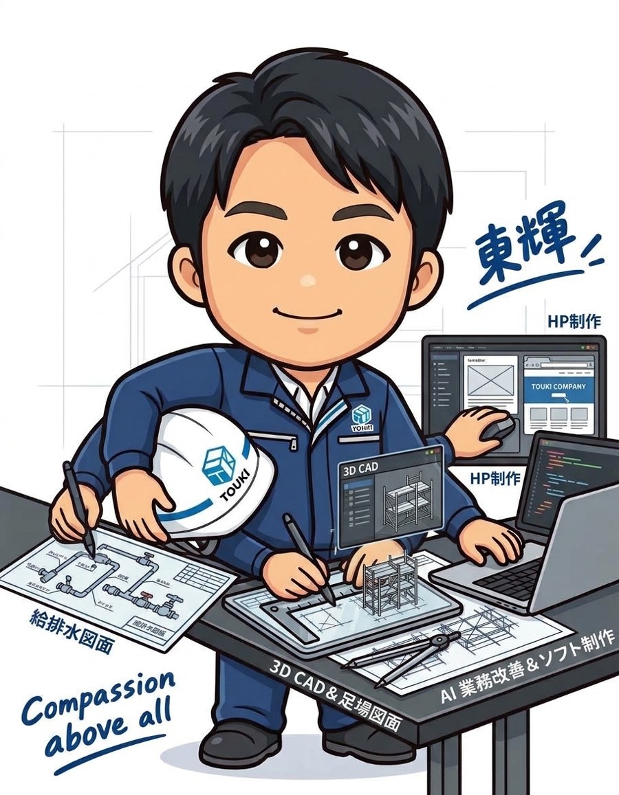担当 熊谷のイラスト（HP制作・AI業務改善・3D CAD）